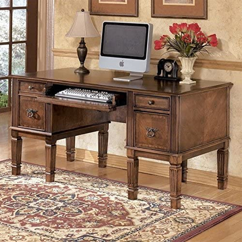 Signature Design by Ashley Hamlyn Traditional Home Office Desk with Storage and Pull Out Tray, Medium Brown Home & Garden > Household Supplies > Storage & Organization Signature Design by Ashley Large Desk  