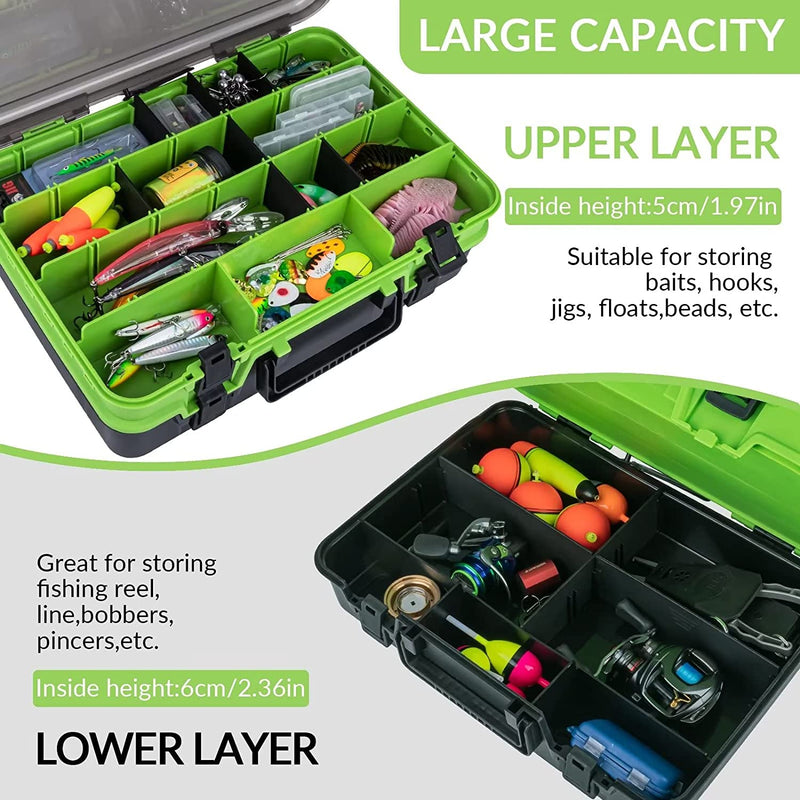 THKFISH Fishing Tackle Box Organizer Double Layer Tackle Storage Fishing Boxes Outdoor Box with Adjustable Dividers 14.96 * 10.23 * 4.5In Sporting Goods > Outdoor Recreation > Fishing > Fishing Tackle THKFISH   