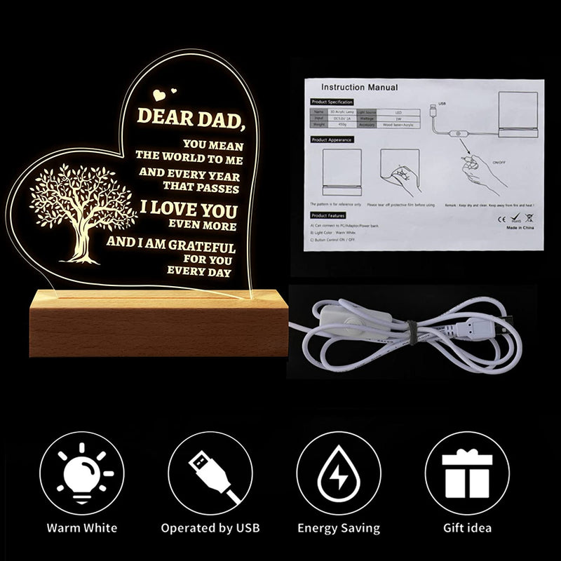 Welsky Dad Gifts from Daughter Son to Dad Birthday Gifts Ideas, Christmas Gifts for Dad Personalized Night Light Gifts with Grateful Sayings Retirement Thanksgiving Gifts for Dad from Daughter Son Home & Garden > Lighting > Night Lights & Ambient Lighting Welsky   
