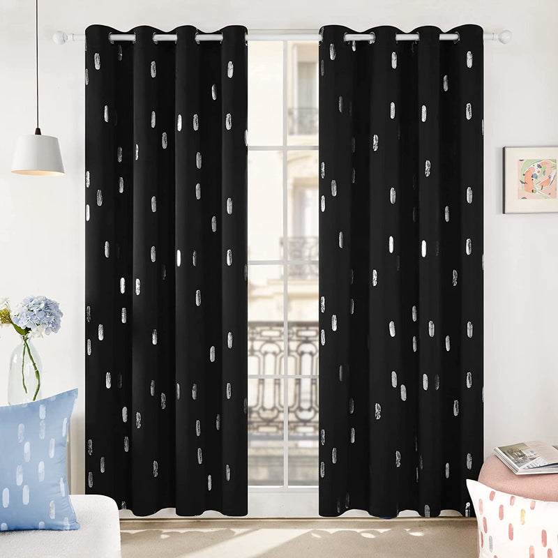 Deconovo Curtains Blue - Blackout Curtains 84 Inch Length 2 Panels, Silver Printed Room Darkening Curtains Grommet, Living Room Thermal Insulated Curtain Drapes, Sliding Door Curtains 52*84 Inch Home & Garden > Decor > Window Treatments > Curtains & Drapes Deconovo Black W52 x L95 Inch 