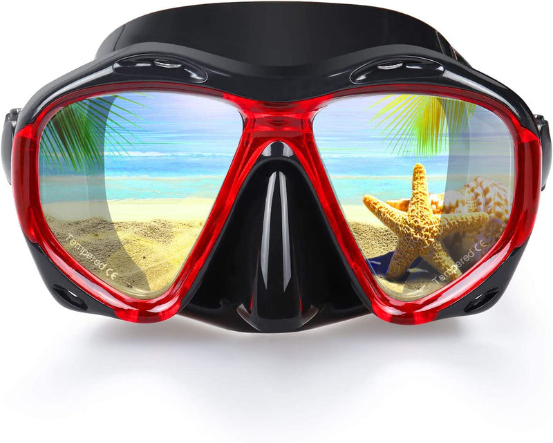 Snorkel Diving Mask Panoramic HD Swim Mask, Anti-Fog Scuba Diving Goggles,Tempered Glass Dive Mask Adult Youth Swim Goggles with Nose Cover for Diving, Snorkeling, Swimming Sporting Goods > Outdoor Recreation > Boating & Water Sports > Swimming > Swim Goggles & Masks EXP VISION A-Red  