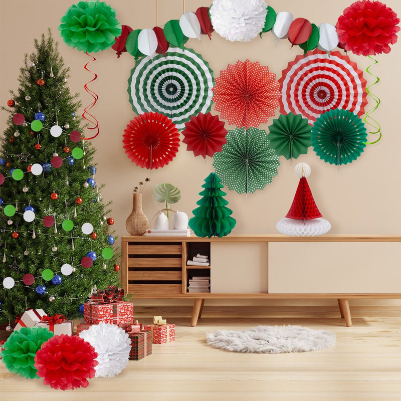 Huryfox 33Pcs Christmas Party Decorations Supplies Rainbow Colorful Paper Fan Floral Tissue Pompoms and Gift Streamer Banners Decor Home & Garden > Decor > Seasonal & Holiday Decorations& Garden > Decor > Seasonal & Holiday Decorations Huryfox   