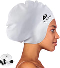 Alepo Extra Large Swim Cap for Women Men, Durable Silicone Swimming Hat with Ear Protection, Unisex Adults Bath Swimming Caps for Long Thick Curly Hair & Dreadlocks Braids Weaves Afro Hair Sporting Goods > Outdoor Recreation > Boating & Water Sports > Swimming > Swim Caps Alepo White  
