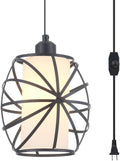 YLONG-ZS Hanging Lamps Swag Lights Plug in Pendant Light with On/Off Switch Wire Caged Hanging Pendant Lamp,Bronze Finish with Amber Glass Inner Shade Home & Garden > Lighting > Lighting Fixtures YLONG-ZS Yl26b-black  