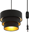 Mateyrie Plug in Pendant Light, Hanging Lamp with Dimmable Switch, Hanging Lights with Plug in Cord with 15 Ft Cord, Swag Light with Black Fabric Shade for Bedroom, Kitchen, Living Room Home & Garden > Lighting > Lighting Fixtures Mateyrie Black  