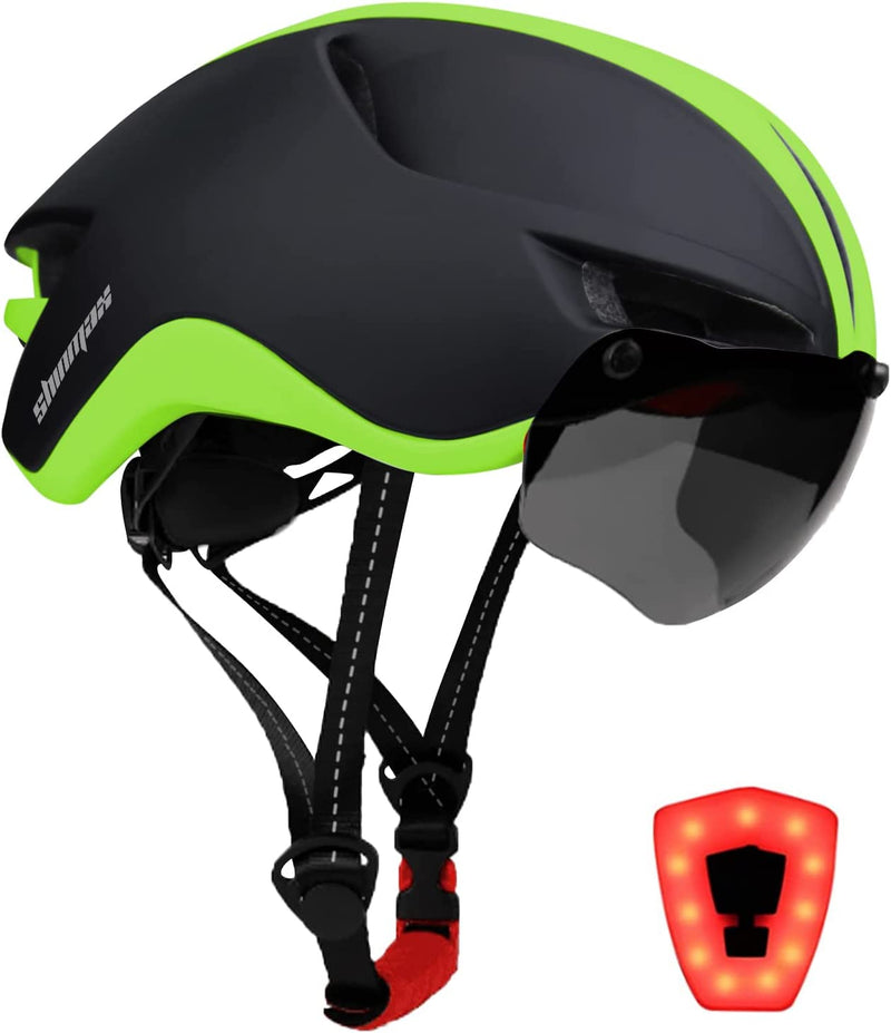 Shinmax Adult Bike Helmet,Bicycle Helmet with Removable Magnetic Goggles & USB Rechargeable Light Road Mountain Bike Helmet Adjustable Size Ultralight Cycling Helmet Men Women SM-T88 Sporting Goods > Outdoor Recreation > Cycling > Cycling Apparel & Accessories > Bicycle Helmets Shinmax Black Green  