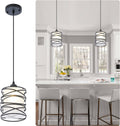 Modern Mini Pendant Light Fixture Kitchen Island Pendant Lighting 6.30''Matte Black Spiral Cage and Handblown Frosted Haze Glass Shade Hanging Lamp Adjustable Cord for Christmas Gift,Dining Room