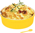 Souffle Dish Ramekins for Baking – 32 Oz, 1 Quart Large Ceramic Oven Safe round Fluted Bowl with Mini Condiment Spoon for Soufflé Pot Pie Casserole Pasta Roasted Vegetables Desserts (Aqua/Green Set) Home & Garden > Kitchen & Dining > Cookware & Bakeware Duido Yellow 64 Oz 