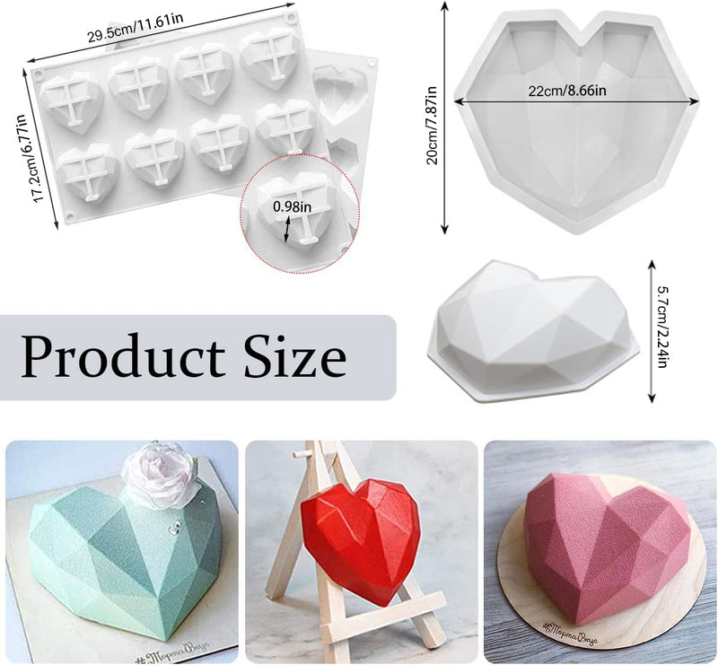 Diamond Heart Shape Silicone Cake Mold 2Pcs Romantic Diamond Love DIY Chocolate Cake Mold, Breakable and Oven Safe, Amazing 3D Baking Tool Mousse Maker, Gift Filled with Love for Halloween Day Home & Garden > Kitchen & Dining > Cookware & Bakeware DI QIU REN   