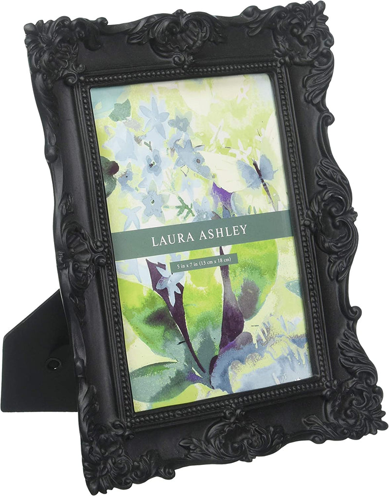 Laura Ashley 5X7 Black Ornate Textured Hand-Crafted Resin Picture Frame with Easel & Hook for Tabletop & Wall Display, Decorative Floral Design Home Décor, Photo Gallery, Art, More (5X7, Black) Home & Garden > Decor > Picture Frames Laura Ashley Black 5x7 
