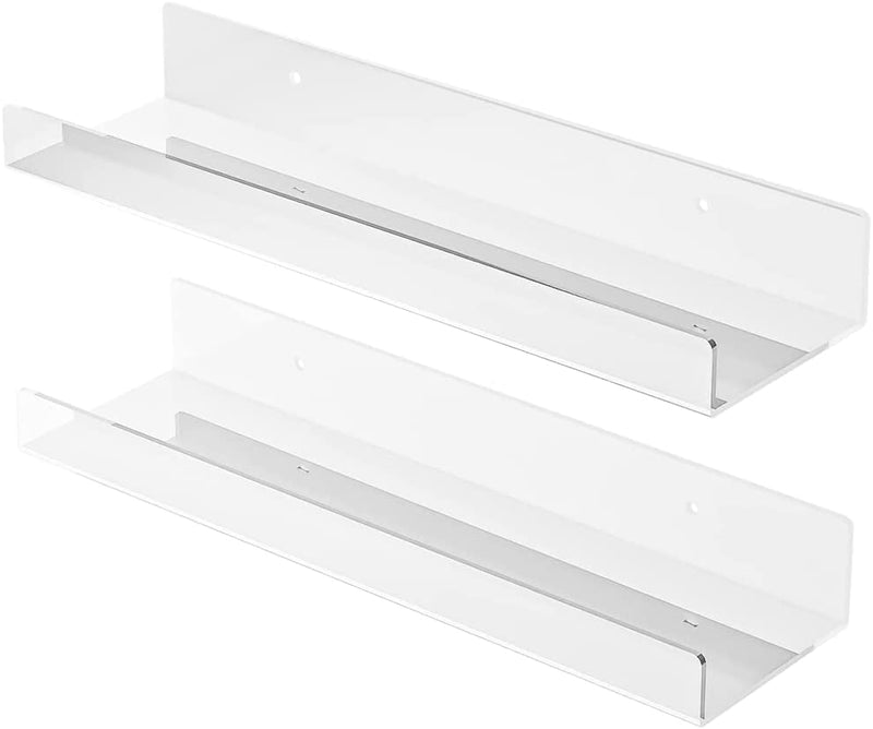 LANARP 15 Inch Clear Acrylic Shelf Transparent Picture Ledge Floating U Shelves Display Shelves with Lip Invisible Wall Shelf 4 Inch Deep (2) Furniture > Shelving > Wall Shelves & Ledges LANARP 2  
