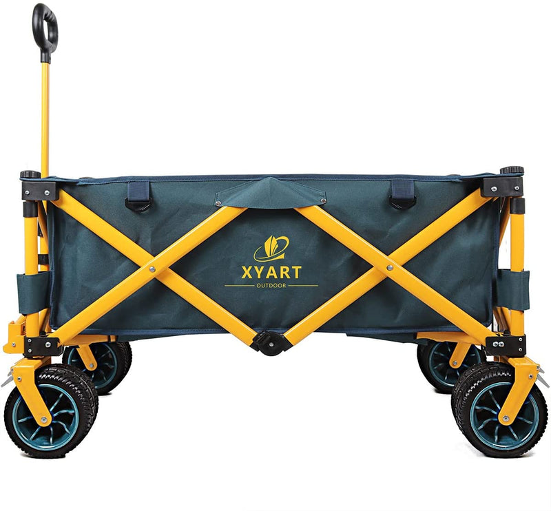 XYART Collapsible Wagon Cart Utility Folding Carts Heavy Duty for Outdoor Camping Beach Garden with Big Wheels Dark Green Yellow XL Sporting Goods > Outdoor Recreation > Fishing > Fishing Rods XYART   