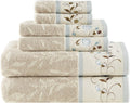 Madison Park Serene 100% Cotton Bath Towel Set Luxurious Floral Embroidered Cotton Jacquard Design, Soft and Highly Absorbent for Shower, Multi-Sizes, Purple 6 Piece Home & Garden > Linens & Bedding > Towels Madison Park Blue  