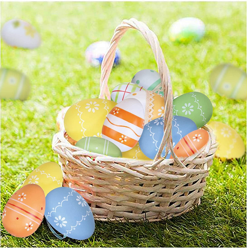 CCINEE 12Pcs Plastic Easter Eggs Ornaments Printed Hanging Eggs for Spring Easter Tree Hanging Decoration Home & Garden > Decor > Seasonal & Holiday Decorations CCINEE   