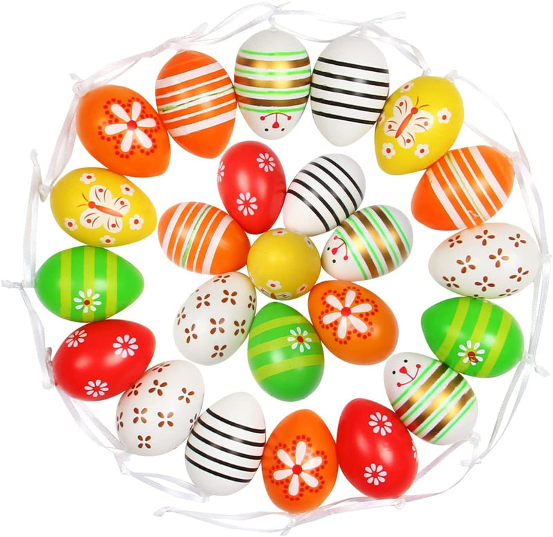 CCINEE 12Pcs Plastic Easter Eggs Ornaments Printed Hanging Eggs for Spring Easter Tree Hanging Decoration Home & Garden > Decor > Seasonal & Holiday Decorations CCINEE 24 Pcs  