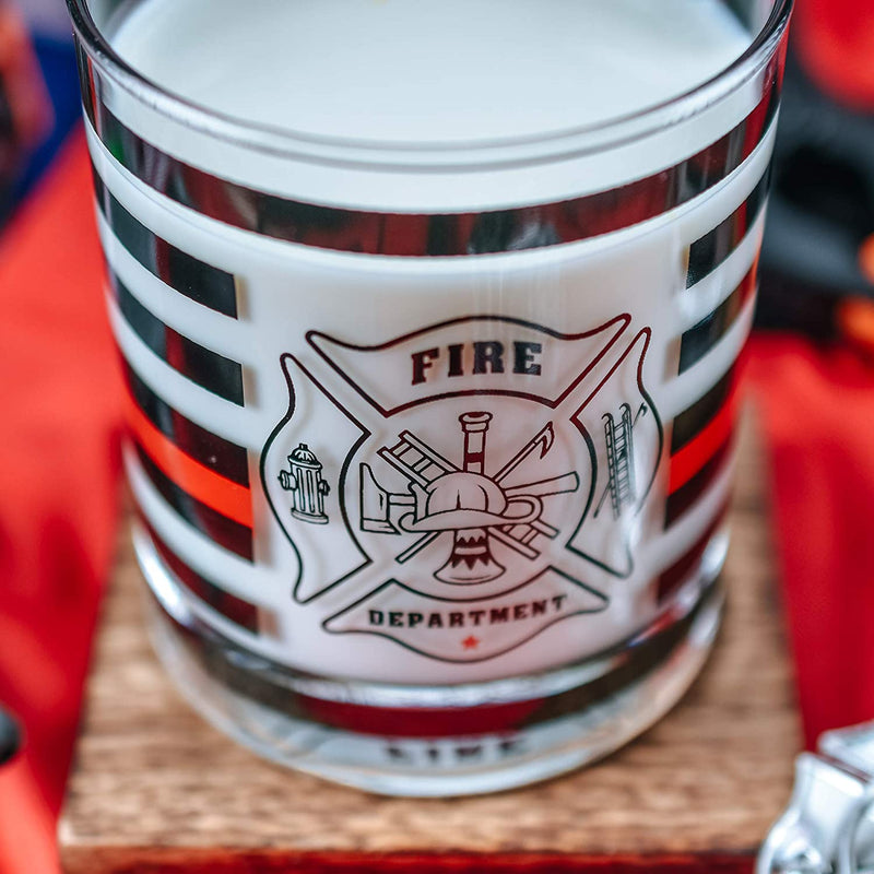 Greenline Goods Thin Red Line Firefighter Whiskey Old Fashioned Glasses (Set of 2) - 10 Oz - Classic Glass Drinkware with Fire Fighter Flag Graphics -Shows Support for First Responders Home & Garden > Kitchen & Dining > Barware Greenline Goods   
