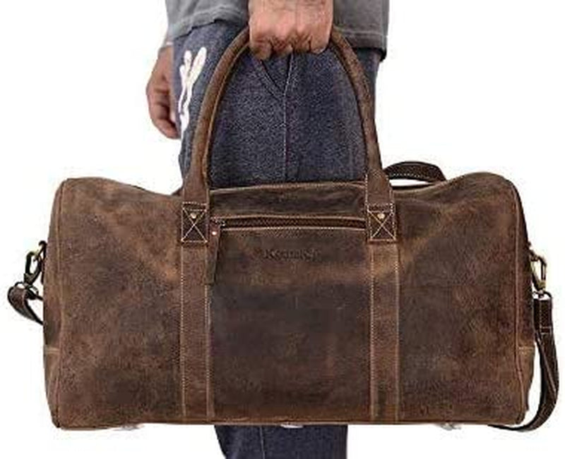 Komalc Leather Travel Duffel Bags for Men and Women Full Grain Leather Overnight Weekend Leather Bags Sports Gym Duffle. Home & Garden > Household Supplies > Storage & Organization KomalC   