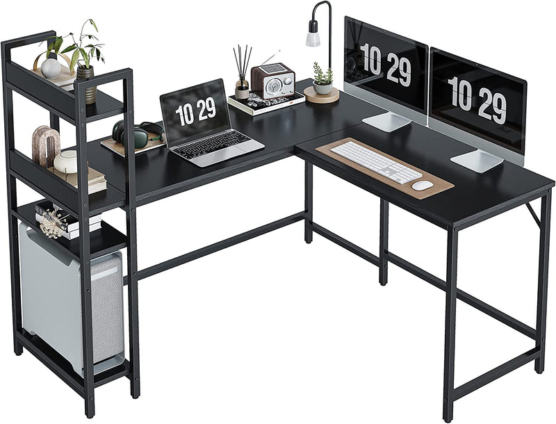 Cubicubi L Shaped Desk with Storage Shelves, Computer Corner Desk for Home Office, Writing Gaming Study Desk Table with Bookshelf, Space Saving, Brown Home & Garden > Household Supplies > Storage & Organization CubiCubi Black  