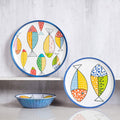 Melamine Dinnerware Set for 4, Plates and Bowls Sets, Great for Camper, RV, Indoors Outdoors Use with Ocean Printed, Unbreakable Home & Garden > Kitchen & Dining > Tableware > Dinnerware Gofunfun Fish Sets  
