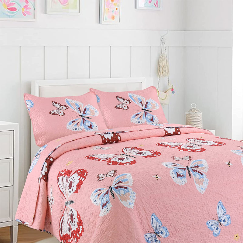 Cozy Line Home Fashions Pink Microfiber Reversible Girls Coverlet Bedspread Quilt Set, Bedspread, Coverlet (Butterflies, Twin - 2 Pieces) Home & Garden > Linens & Bedding > Bedding Cozy Line Home Fashions Butterflies Twin 