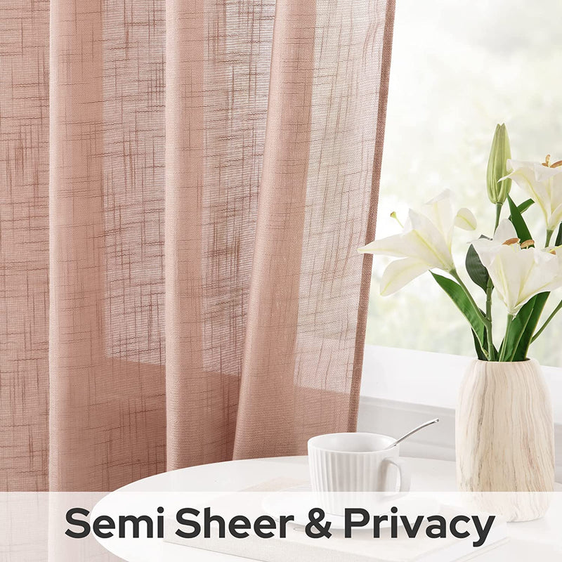 HOMEIDEAS Blush Pink Linen Sheer Curtains 96 Inches Long 2 Panels Textured Dusty Blush Semi Sheer Curtains Farmhouse Curtains Sheer Privacy Window Curtains for Bedroom Living Room Home & Garden > Decor > Window Treatments > Curtains & Drapes HOMEIDEAS   
