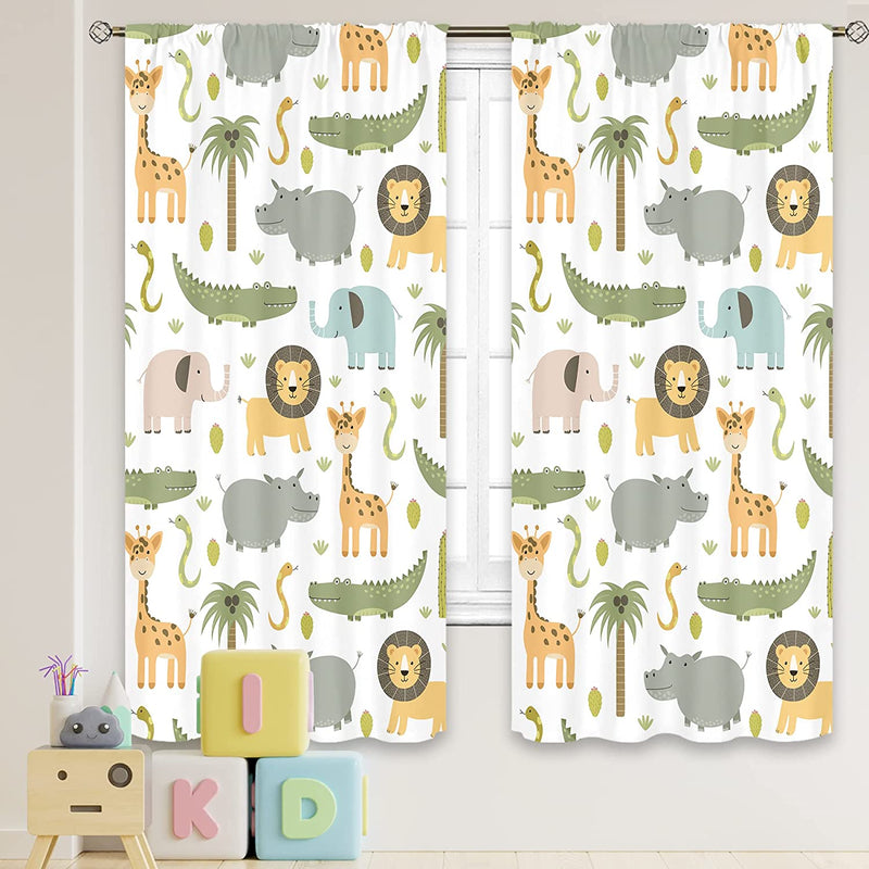 MESHELLY Baby Boy Nursery Jungle Safari Curtains 42(W) X 63(H) Inch Rod Pocket Kids Children Play Forest Lion Animal Printed Curtains for Living Room Bedroom Window Drapes Treatment Fabric 2 Panels Home & Garden > Decor > Window Treatments > Curtains & Drapes MESHELLY Safari Animals 42(W) x 63(H) 