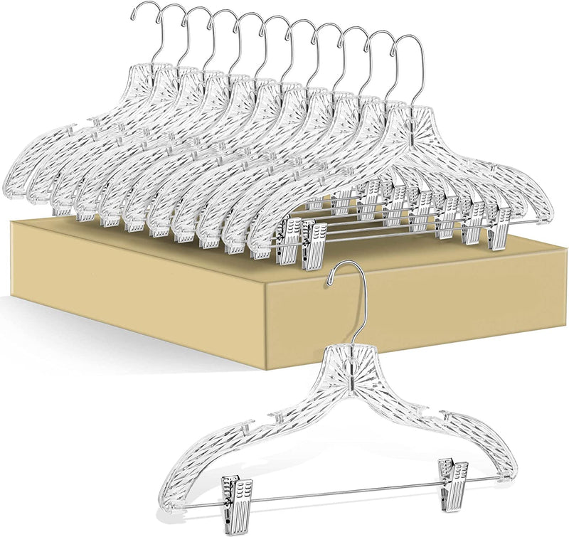 12 Quality Hangers Clear Skirt/Pant Hangers 12 Pack - Crystal Cut Hangers for Clothes - Durable Plastic Hanger Set - Dress Hangers with Clips - Heavy Duty Hangers - Nonslip Coat Suit and Shirt Hangers Sporting Goods > Outdoor Recreation > Fishing > Fishing Rods Quality Hangers Crystal Skirt Hangers - 12 Pack  