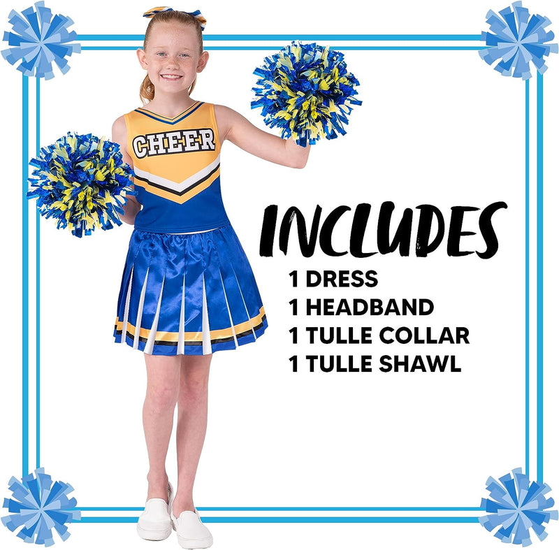 Spooktacular Creations Girl Blue Cheerleader Costume, Halloween Cute Cheer Uniform Outfit with Accessories for Halloween High School Cheerleader Dress up Costume-Xl  Spooktacular Creations   