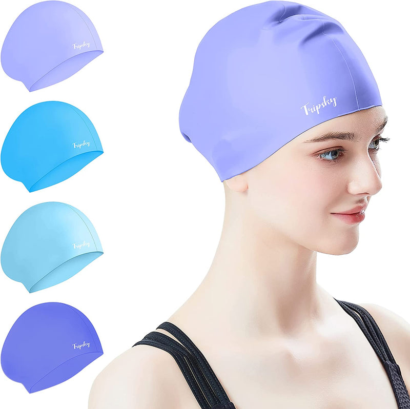 Tripsky Silicone Swim Cap for Long Hair | Swimming Cap for Women Men Teenager | Curved Bathing Cap Ideal for Curly Short Medium Long Thick Hair,Keep Your Hair Dry & Unchanged Sporting Goods > Outdoor Recreation > Boating & Water Sports > Swimming > Swim Caps Tripsky Light Purple 1 