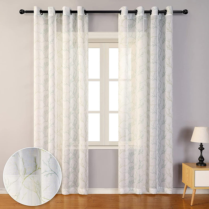 MYSKY HOME Blue Branch Pattern Sheer Curtains 95 Inch Length for Living Room Voile Grommet Window Curtain 2 Panels Home & Garden > Decor > Window Treatments > Curtains & Drapes MYSKY HOME Green 52"Wx95"L 