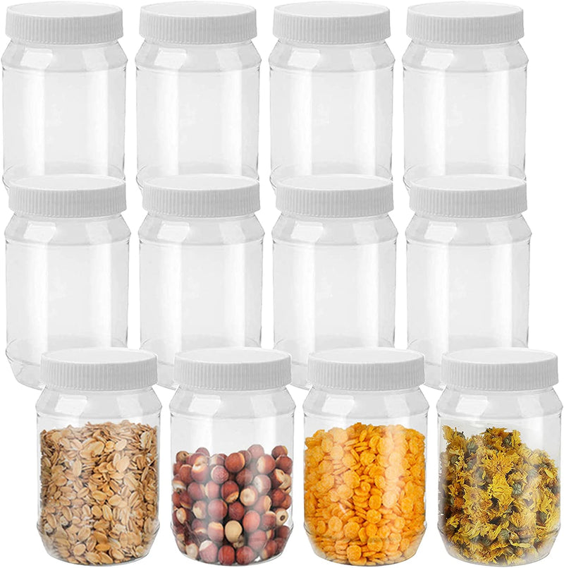 Fasmov 12 Pack 16 Oz Plastic Jars Bottles Containers with Lids, 36 Chalkboard Labels with 1 Label Pen, round Empty Plastic Storage Containers for Kitchen & Household Storage Home & Garden > Decor > Decorative Jars Fasmov   