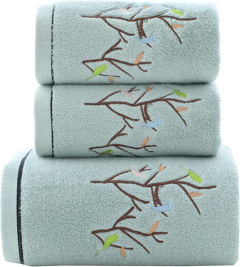 Pidada Hand Towels Set of 2 Embroidered Bird Tree Pattern 100% Cotton Highly Absorbent Soft Luxury Towel for Bathroom 13.8 X 29.5 Inch (Brown) Home & Garden > Linens & Bedding > Towels Pidada Aqua Green Towel Set 27.6 x 55 & 13.8 x 29.5 