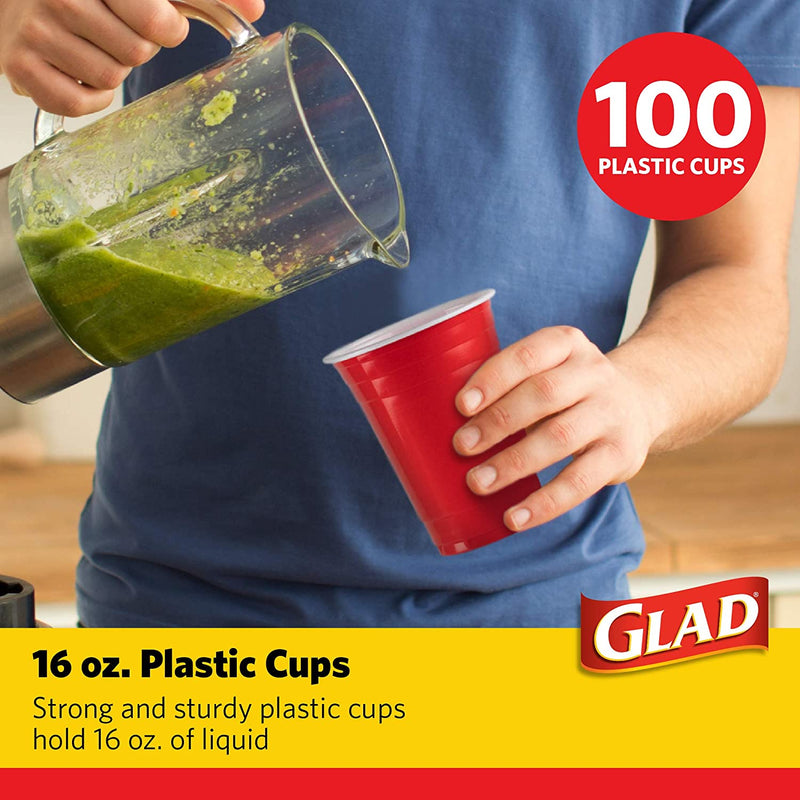 Glad Everyday Disposable Plastic Cups for Everyday Use | Red Plastic Cups Strong and Sturdy Red Plastic Party Cups for All Occasions, 16 Oz Cups (100 Count) Home & Garden > Kitchen & Dining > Tableware > Drinkware GLAD   