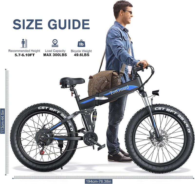 Electric Bike, 26'' Fat Tire Electric Bike 500W 21.6MPH Removable 48V/10Ah Battery, Adult Mountain Snow Beach Electric Bike with Lockable Suspension Fork, Shimano 21 Speed Gears Folding Electric Bike Sporting Goods > Outdoor Recreation > Cycling > Bicycles Shenzhen Chirrey Technology Co., Ltd   