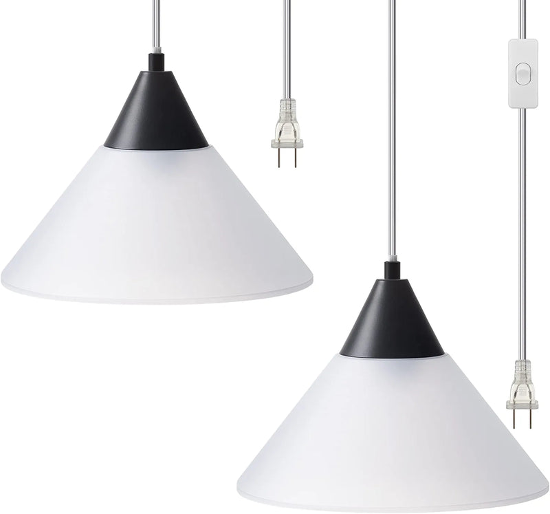 DEWENWILS Plug in Pendant Light, Hanging Light with 15Ft Clear Cord, On/Off Switch, Frosted Plastic White Shade, Hanging Ceiling Light for Living Room, Bedroom, Dining Hall, Pack of 2 Home & Garden > Lighting > Lighting Fixtures Dewenwils Black Medium 