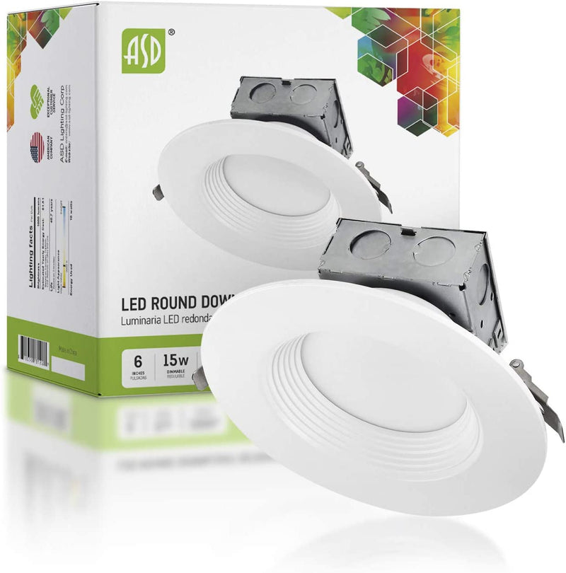 ASD LED Recessed Downlight 6 Inch, Dimmable LED with Integrated Junction Box, 15W (60W Replace), 1000 Lm, IC Rated, Wet Locations, 4000K (Bright White), Energy Star, ETL