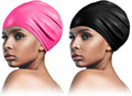 2 Piece Long Hair Swimming Cap for Man and Woman Durable Silicone Swimming Cap Waterproof for Dreadlocks, Braids, Curls Sporting Goods > Outdoor Recreation > Boating & Water Sports > Swimming > Swim Caps Syhood Black, Rose Red  