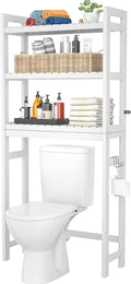 Homykic over the Toilet Storage, 3-Tier Bamboo Bathroom Shelf with 3 Hooks, above Toilet Organizer Rack Freestanding for Small Space, Restroom, Laundry, Easy Assembly, Natural Home & Garden > Household Supplies > Storage & Organization Homykic White  