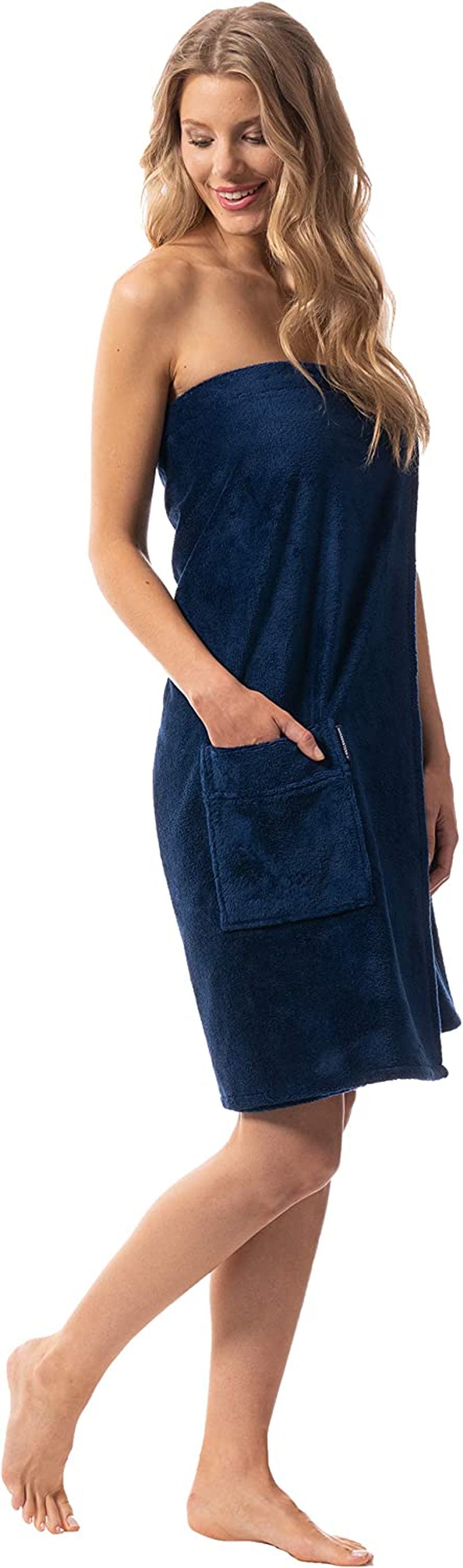 Morgenstern Women Body Towel Wrap with Pocket Bath Body Wrap Bath Towel Wrap Spa Wraps Navy Blue Home & Garden > Linens & Bedding > Towels Morgenstern   