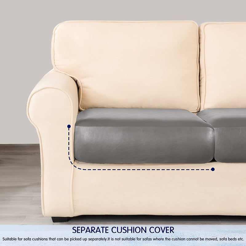 Subrtex Leather Waterproof Cushion Covers Breathable Sofa Seat Slipcpvers for 2-3-4 Seaters Stretch Replacement for Furniture Protector (2 Pack, Taupe) Home & Garden > Decor > Chair & Sofa Cushions SUBRTEX   