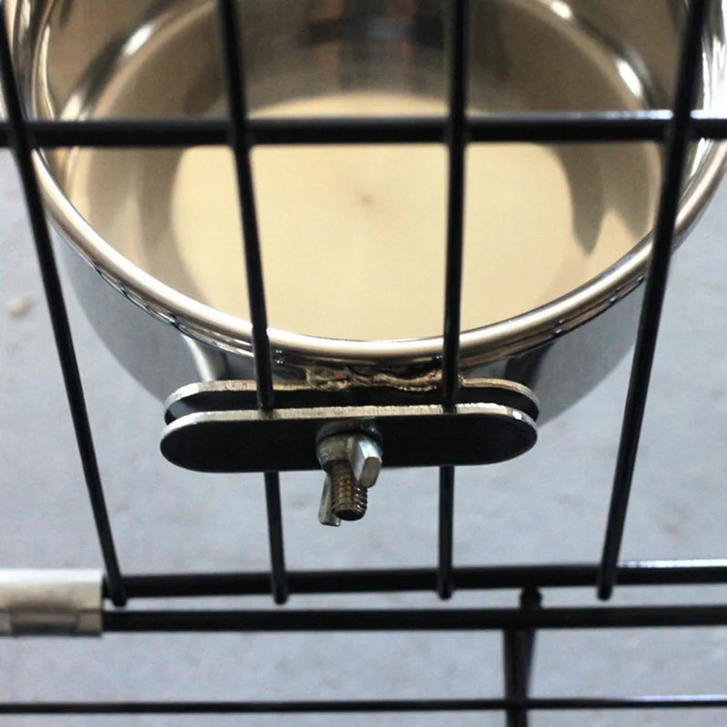 Hypeety Pet Bird Food Feeding and Drinking Hanging Cup Clamp Holder Stainless Steel Hanging Bowl for Parrot Macaw African Greys Budgies Parakeet Cockatiels Conure Lovebirds Finch Pigeon Cage Animals & Pet Supplies > Pet Supplies > Bird Supplies > Bird Cage Accessories > Bird Cage Food & Water Dishes Hypeety   