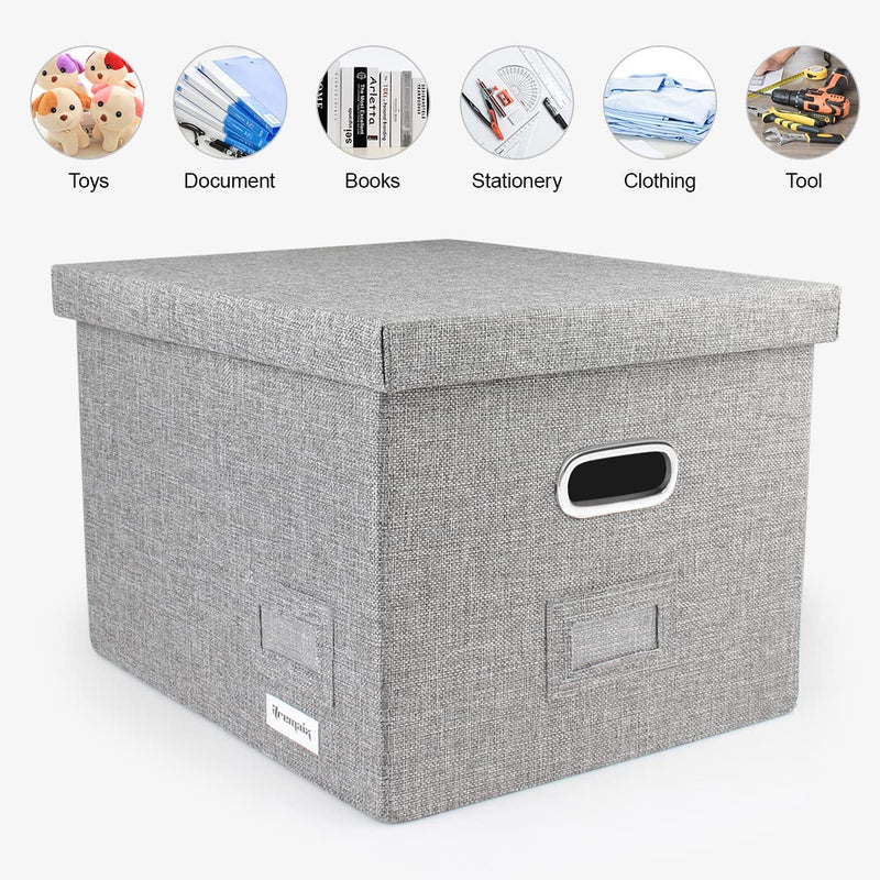 Ifremaix File Organizer Box Office Document Storage with Lid, Collapsible Linen Hanging Filing Organization with Pencil Case, Portable File Folder Storage Letter Size Legal Folders, Grey Home & Garden > Household Supplies > Storage & Organization ifremaix   