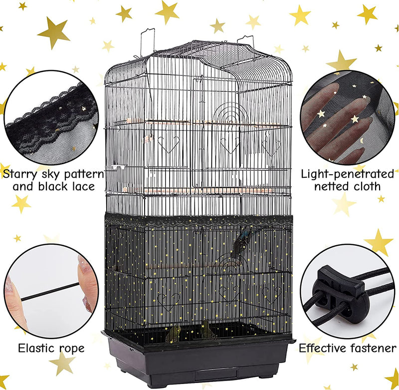Large Bird Cage Cover Birdcage Nylon Mesh Net Cover Seed Feather Catcher Twinkle Star Universal Birdcage Cover Bird Seed Guard Skirt for Parakeet Macaw African round Square Cage (Black, L) Animals & Pet Supplies > Pet Supplies > Bird Supplies > Bird Cages & Stands Shappy   