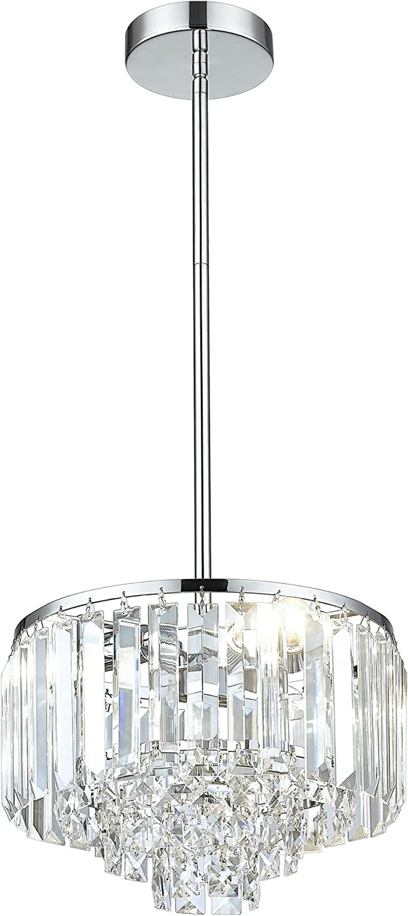 Cargifak Crystal Chandelier, 4-Tier Modern Chandelier with Polished Chrome Finish, Pendant Light for Dinning Room Kitchen Island Bedroom Entryway, CC4215-3W-PC