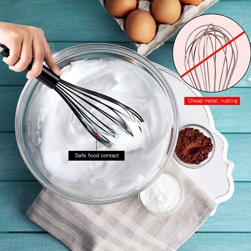TEEVEA Silicone Whisk 3 Pack Upgraded Kitchen Silicone Whisk Balloon Wire Whisk Set Sturdy Egg Beater Baking Tools for Blending Whisking Beating Stirring Cooking Baking