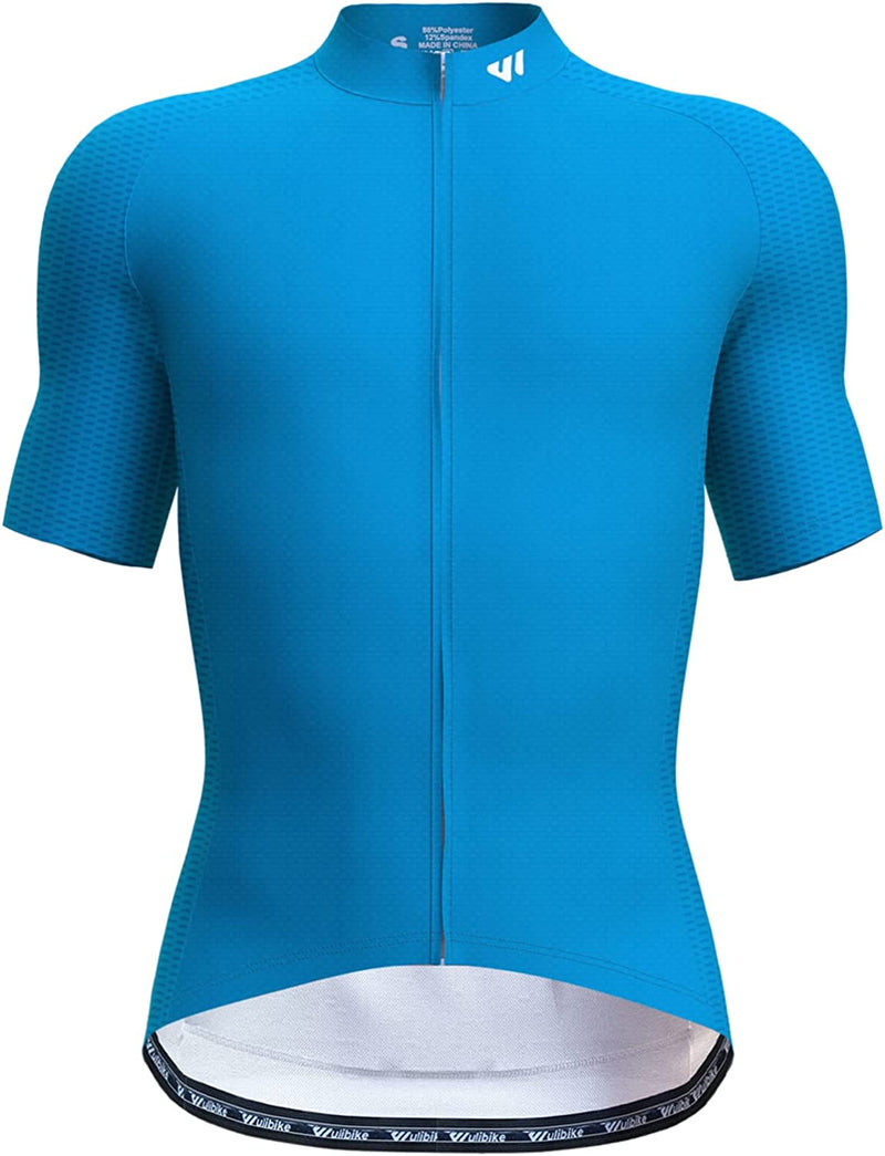 Lo.Gas Cycling Jersey Men Short Sleeve Bike Biking Shirts Full Zip with Pockets Road Bicycle Clothes Sporting Goods > Outdoor Recreation > Cycling > Cycling Apparel & Accessories Lo.gas 08 Light Blue Medium 