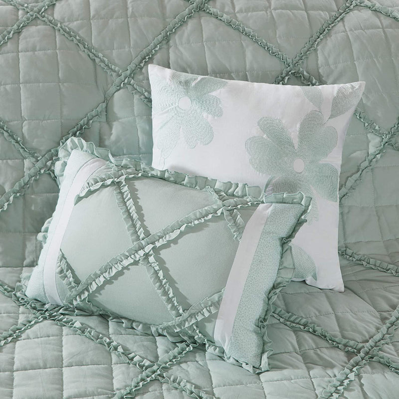 Madison Park 100% Cotton Comforter Set-Modern Cottage Design All Season down Alternative Bedding, Matching Shams, Bedskirt, Decorative Pillows, Queen(90"X90"), Seafoam 9 Piece
