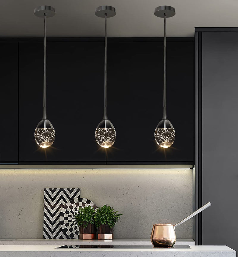 TIMEX Modern Pendant Light,Crystal LED Lighting Fixtures,1-Light Black Ceiling Hanging Teardrop for Kitchen Island Bathroom Bar