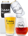 Cute Wedding Gifts - Bride and Groom Novelty Wine Glass and Beer Glass Combo - Engagement Gift for Couples Home & Garden > Kitchen & Dining > Tableware > Drinkware The Plympton Company Bride and Groom Combo  