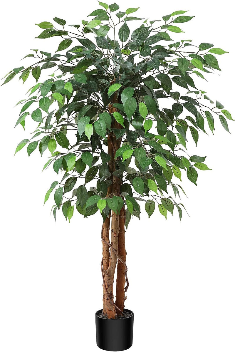 OAKRED 7FT Silk Artificial Ficus Tree with Realistic Leaves and Natural Trunk Fake Plants Tall Fake Tree Faux Ficus Tree for Office House Living Room Home Decor Indoor Outdoor,Set of 1  OAKRED 1 4 Ft 